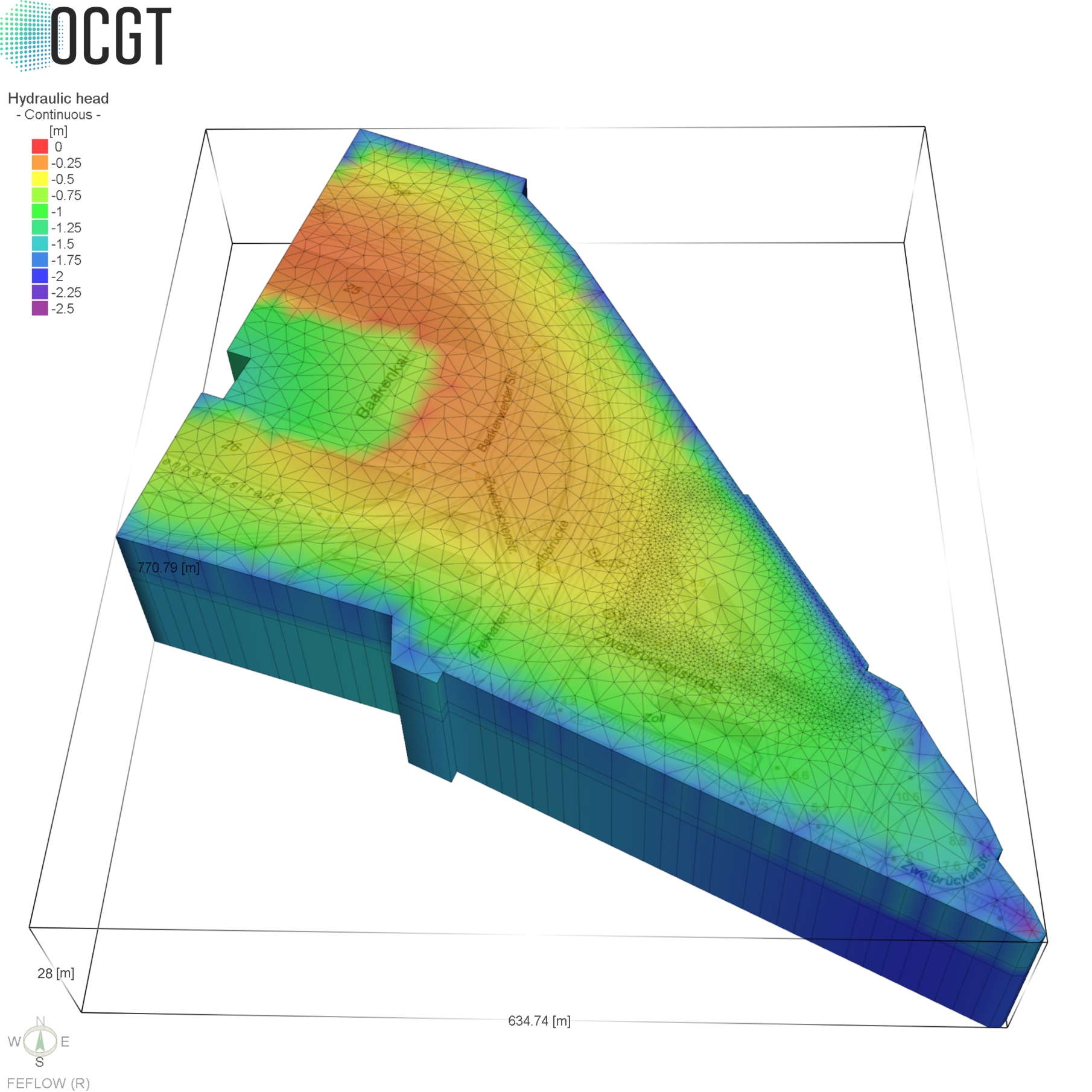 3D Grundwassermodell — Hydraulische Druckhöhe